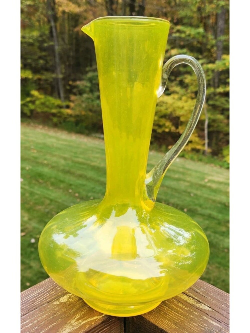 Empoli Italian Art Glass Pitcher Yellow Optic Hand Blown Vintage 60s MCM GLOWS